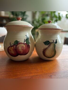 Sears Vintage Fruit Canister Set 🍎 Pear & Apple Ceramic Farmhouse Kitchen Decor